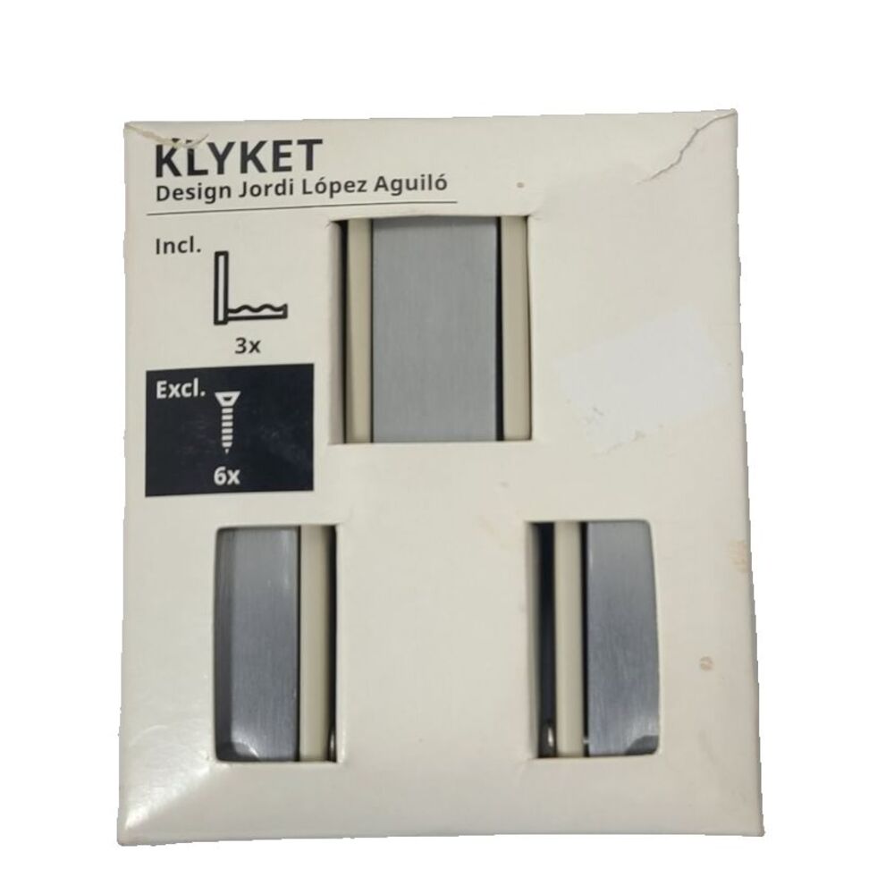 IKEA KLYKET Folding Hook pack of 3 Wall Mounted Aluminum  NEW in box